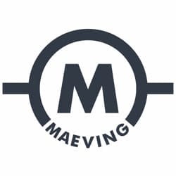 Maeving logo features a bold letter "M" encircled with a circular design and horizontal lines extending from both sides. The word "MAEVING" is written below the circle in a curved layout.