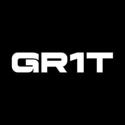 The image shows the text "GR1T" in bold white letters on a black background.