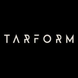 The image shows the word "TARFORM" in a minimalist, modern font against a black background.