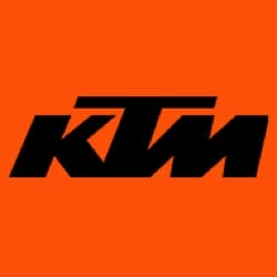 KTM logo in bold black letters on an orange background.