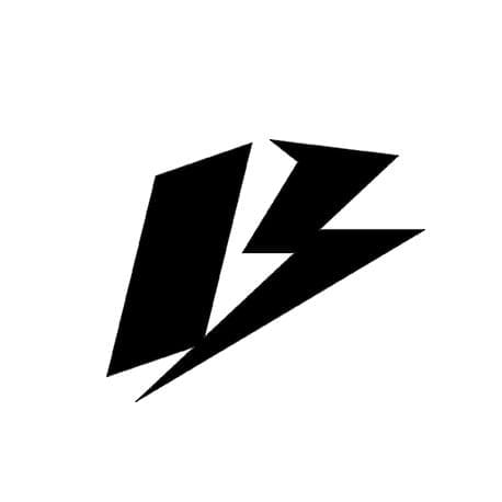 Black, abstract graphic design resembling a jagged lightning bolt on a white background.