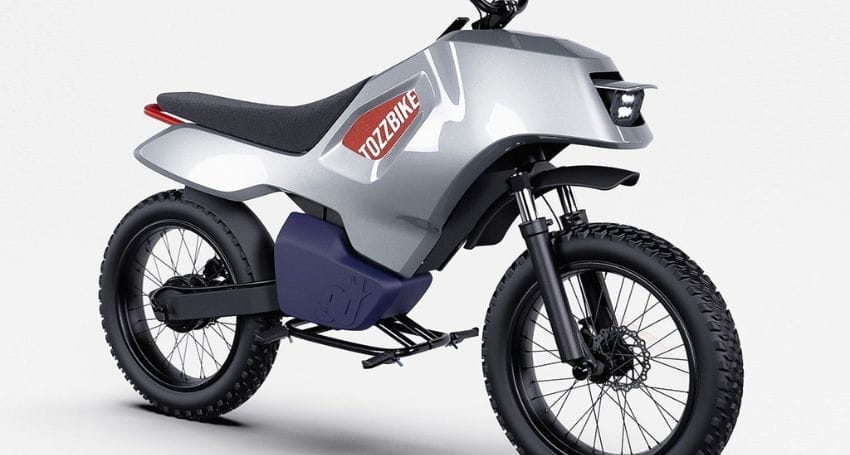 The TOZZ electric bike is showcased against a plain white backdrop.