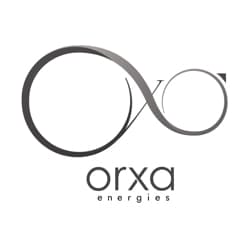 Logo of Orxa Energies featuring an infinity symbol interwoven with the text "Orxa" in modern, grey typography above the word "energies.