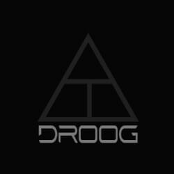 Black background with a geometric triangle design and the word "DROOG" in stylized font beneath it.