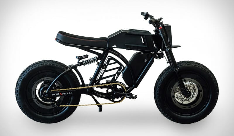 A black electric bike is shown against a white background.