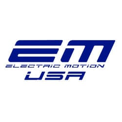 Logo featuring bold blue text reading "EM" above the words "Electric Motion USA" on a white background.