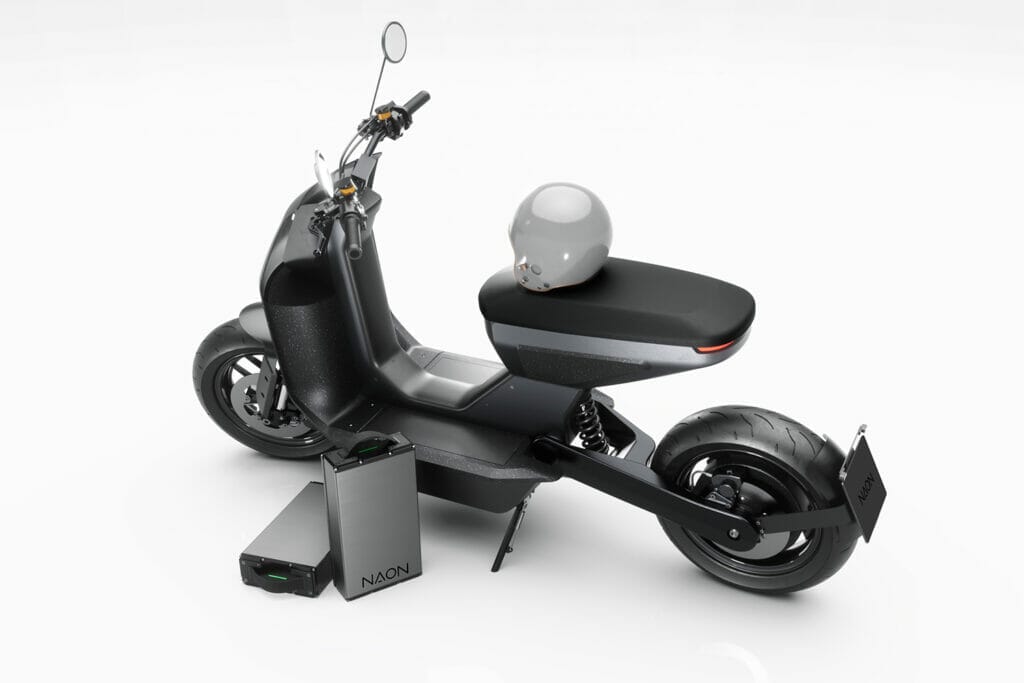 A battery-powered scooter.