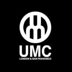 Black background with white logo: a stylized "UMC" forming a circular emblem above the text "UMC" and "London & San Francisco.