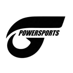 Black logo with the text "POWERSPORTS" inside a stylized, bold, curved shape resembling the letter "G".