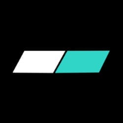 A logo with two parallelograms side by side on a black background. The left parallelogram is white, and the right one is cyan.