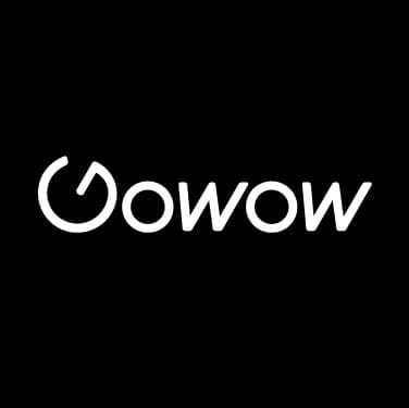 The image shows the logo for "Oowow" in white text on a black background, with the initial letter "O" styled to resemble a power button symbol.