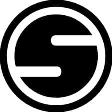 A black and white circular logo with a stylized "S" in the center, formed by two opposing semi-circular shapes, each with a horizontal line extending toward the center.