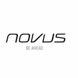 The image shows the word "Novus" in a modern font with the tagline "BE AHEAD" below it on a white background.