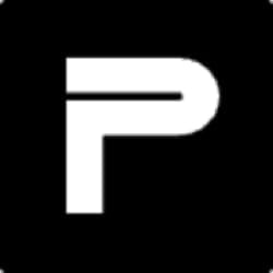 A stylized white letter "P" is displayed on a black square background.