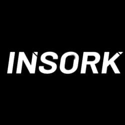 The image shows the word "INSORK" in white, capitalized, bold letters on a black background.