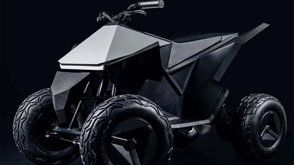 A black and white ATV on a black background.